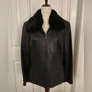 Leather Jacket with removable fur collar